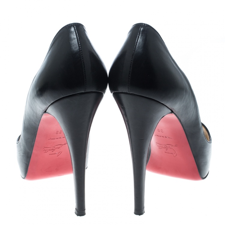 Pre Owned Christian Louboutin Black Leather Vendome Peeptoe Platform Pumps Size 39