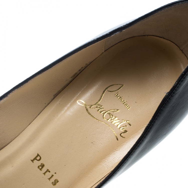 Pre Owned Christian Louboutin Black Leather Vendome Peeptoe Platform Pumps Size 39
