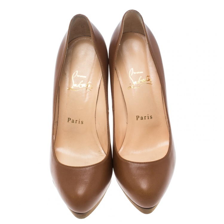 Pre Owned Christian Louboutin Cognac Leather Alti Platform Pumps Size 37