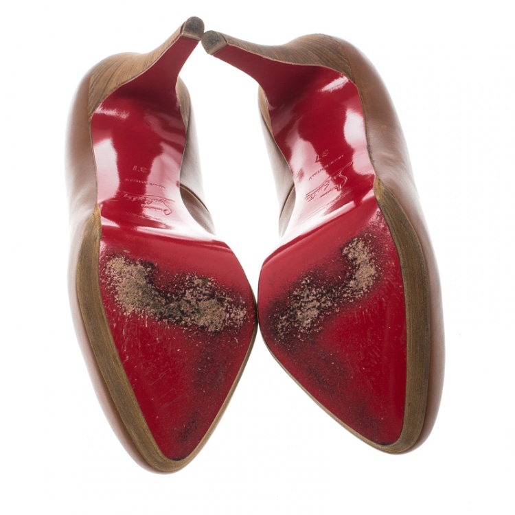 Pre Owned Christian Louboutin Cognac Leather Alti Platform Pumps Size 37