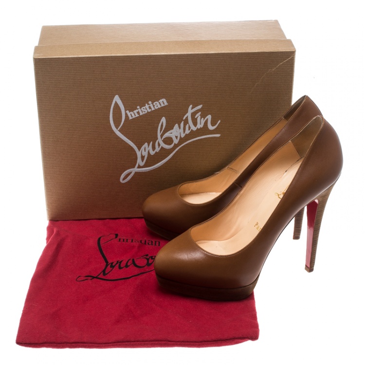 Pre Owned Christian Louboutin Cognac Leather Alti Platform Pumps Size 37