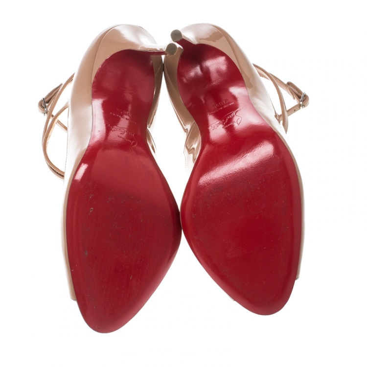 Pre Owned Christian Louboutin Beige Patent Leather Talitha Peep Toe Pumps Size 36.5