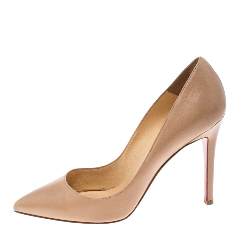 Pre Owned Christian Louboutin Beige Leather Pigalle Pointed Toe Pumps Size 36.5