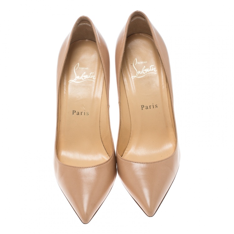 Pre Owned Christian Louboutin Beige Leather Pigalle Pointed Toe Pumps Size 36.5