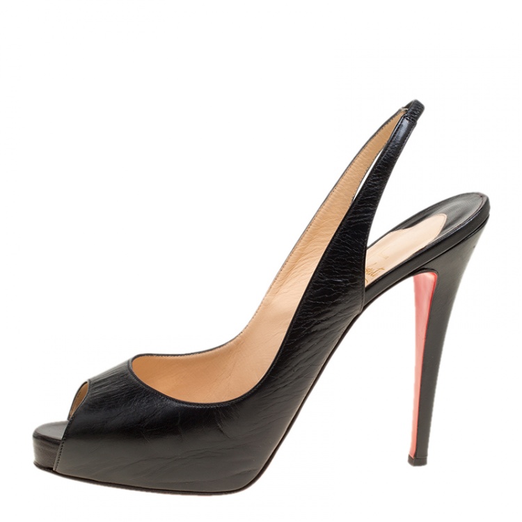 مملوكة مسبقًا Christian Louboutin Black Leather Private Number Slingback Platform Sandals Size 41.5