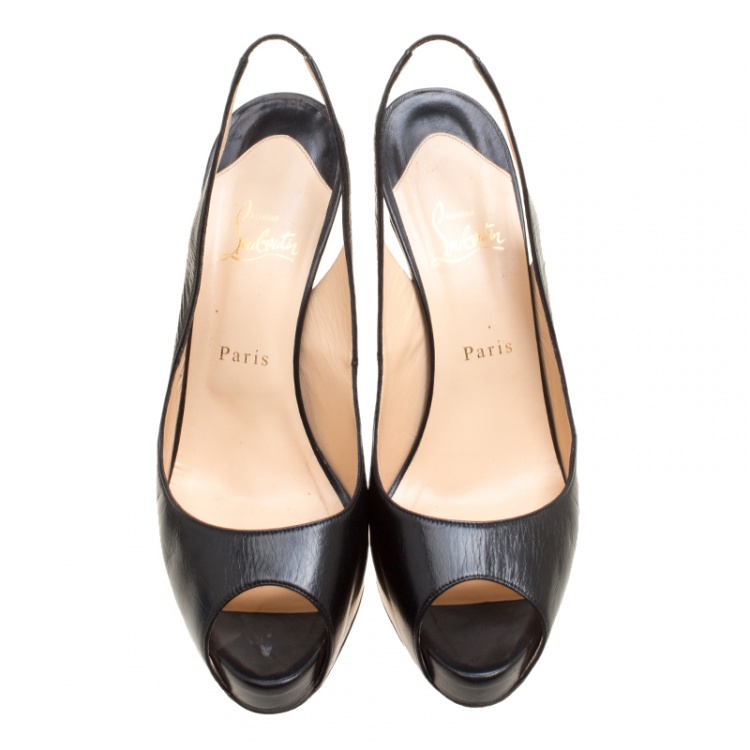 مملوكة مسبقًا Christian Louboutin Black Leather Private Number Slingback Platform Sandals Size 41.5