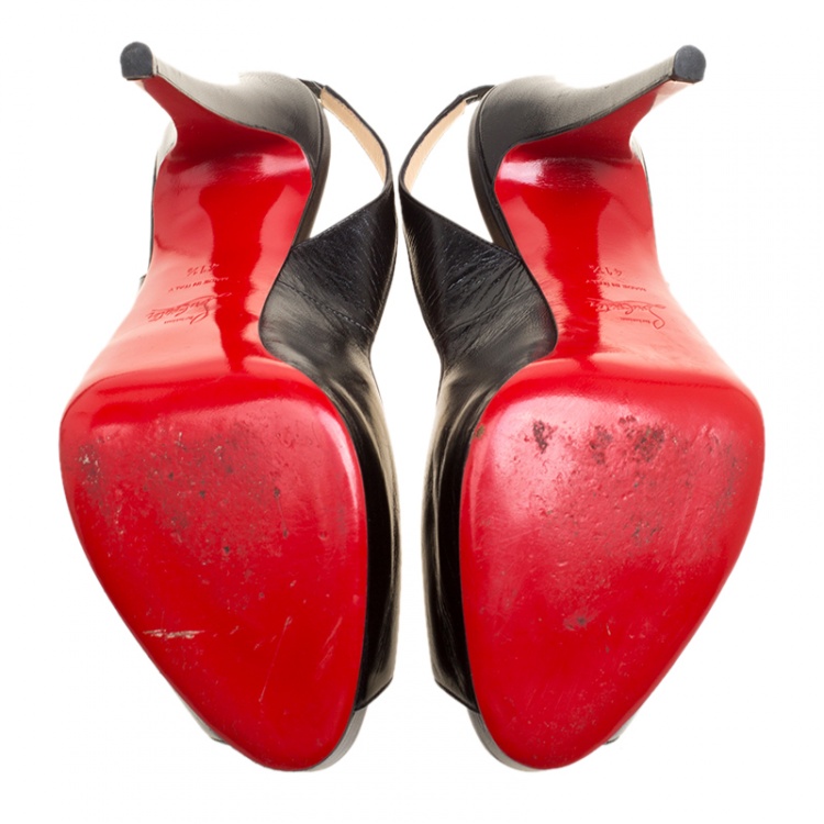 مملوكة مسبقًا Christian Louboutin Black Leather Private Number Slingback Platform Sandals Size 41.5