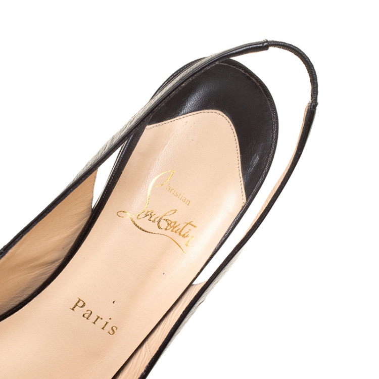 مملوكة مسبقًا Christian Louboutin Black Leather Private Number Slingback Platform Sandals Size 41.5