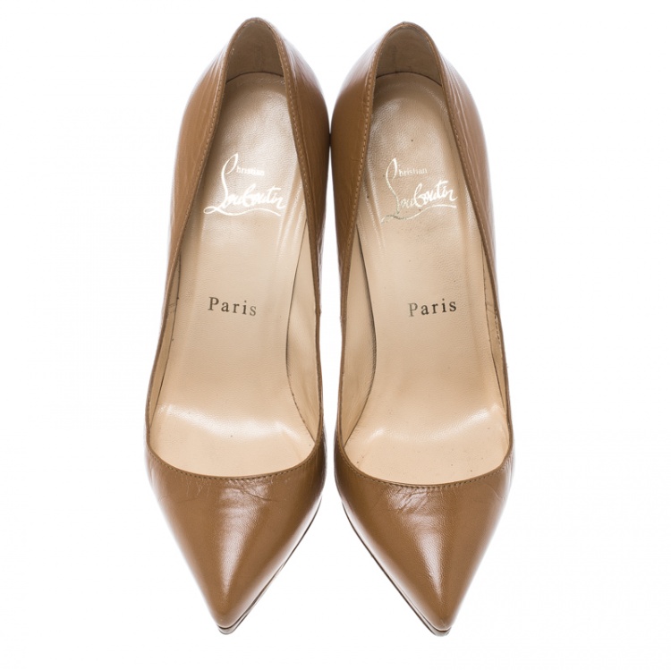 Pre Owned Christian Louboutin Beige Leather Pigalle Plato Pumps Size 36