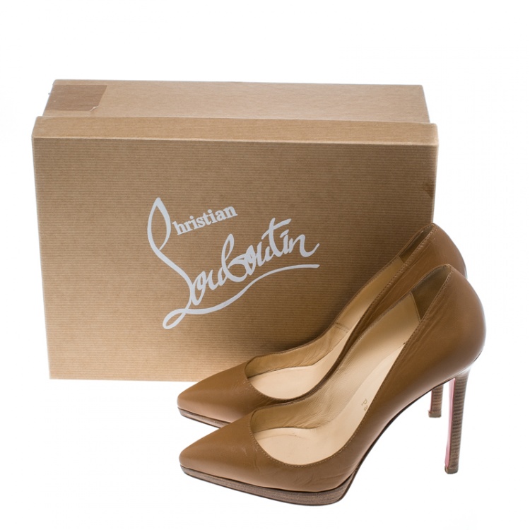 Pre Owned Christian Louboutin Beige Leather Pigalle Plato Pumps Size 36
