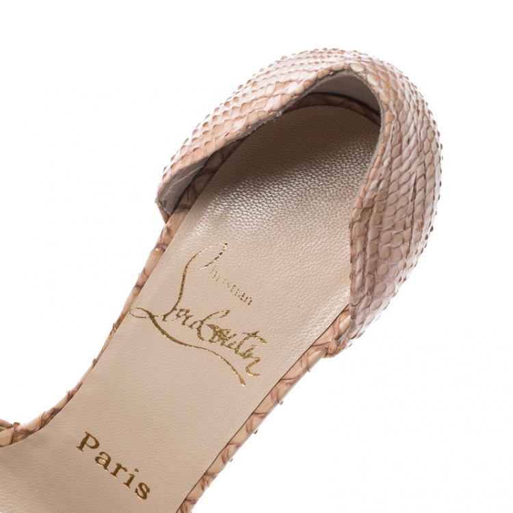 Pre Owned Christian Louboutin Beige Python Leather Armadillo Peep Toe D'orsay Pumps Size 36
