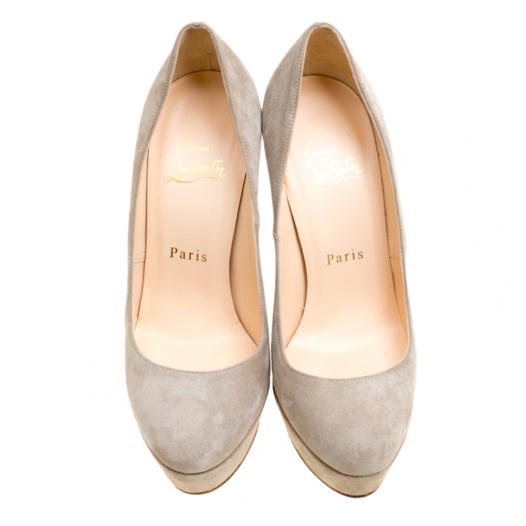 Pre Owned Christian Louboutin Grey Suede Bianca Platform Pumps Size 36
