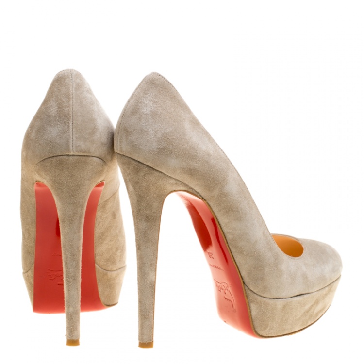 Pre Owned Christian Louboutin Grey Suede Bianca Platform Pumps Size 36
