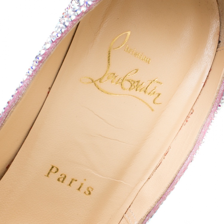 Pre Owned Christian Louboutin Crystal Embellished Lady Peep Toe Aurora Boreale Platform Pumps Size 38