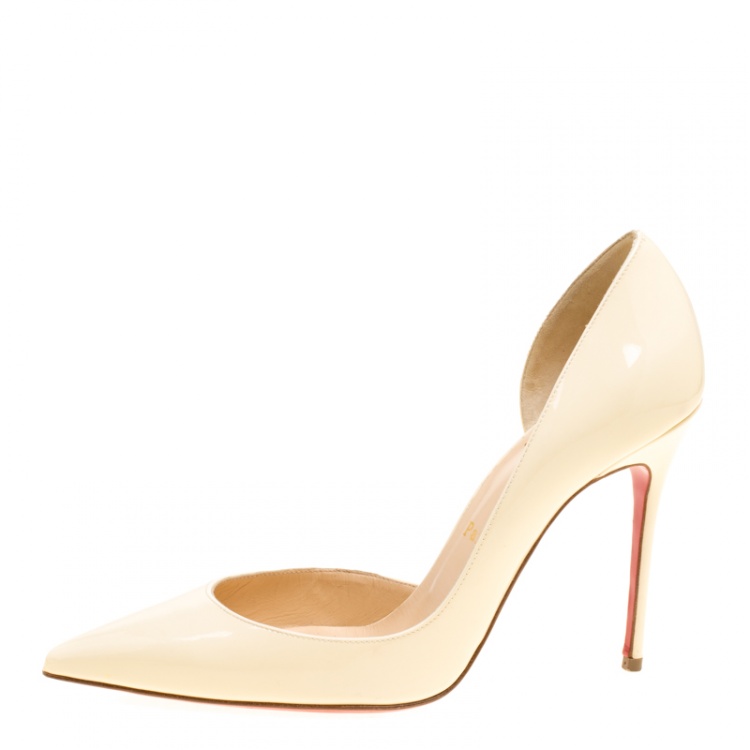 Pre Owned Christian Louboutin Cream Patent Leather Iriza D'orsay Pointed Toe Pumps Size 38