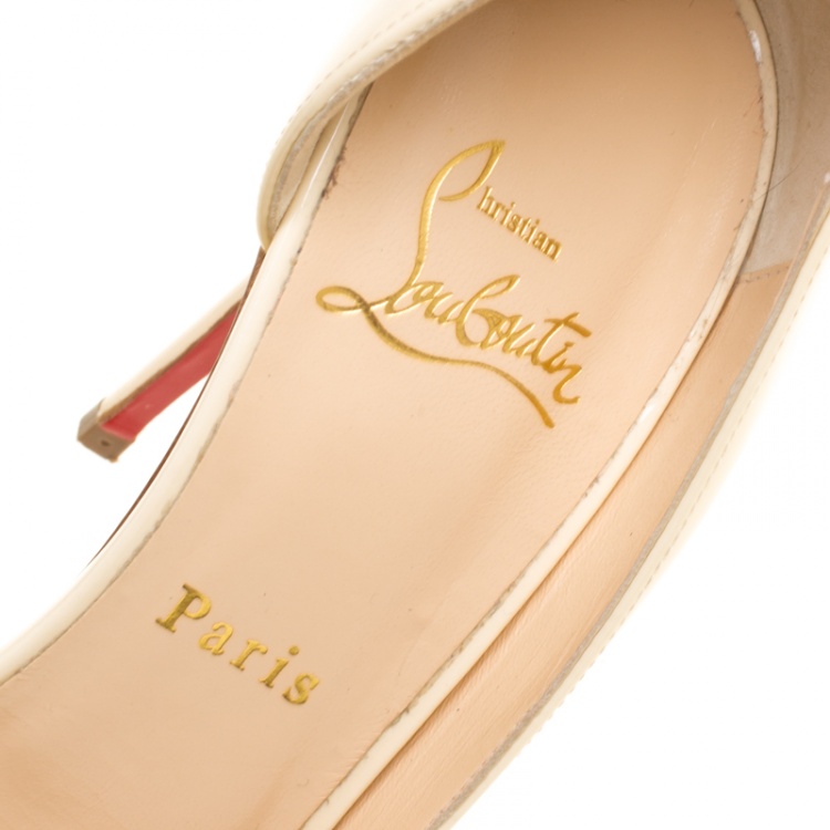 Pre Owned Christian Louboutin Cream Patent Leather Iriza D'orsay Pointed Toe Pumps Size 38