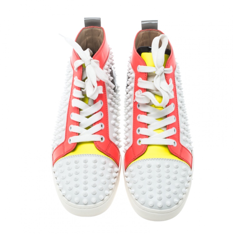 مملوكة مسبقًا Christian Louboutin Multicolor Leather Louis Spikes Lace Up High Top Sneakers Size 38