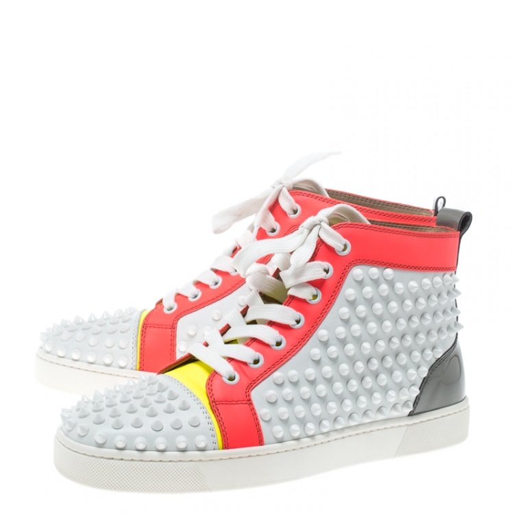 مملوكة مسبقًا Christian Louboutin Multicolor Leather Louis Spikes Lace Up High Top Sneakers Size 38
