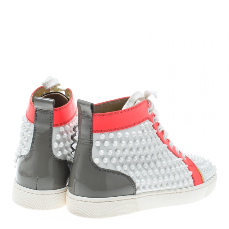 مملوكة مسبقًا Christian Louboutin Multicolor Leather Louis Spikes Lace Up High Top Sneakers Size 38