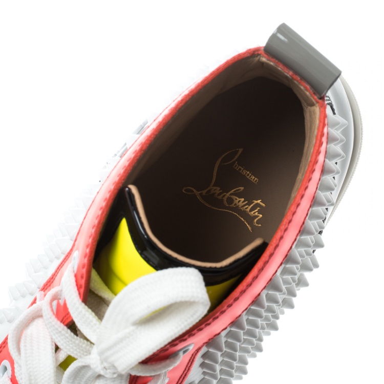 مملوكة مسبقًا Christian Louboutin Multicolor Leather Louis Spikes Lace Up High Top Sneakers Size 38