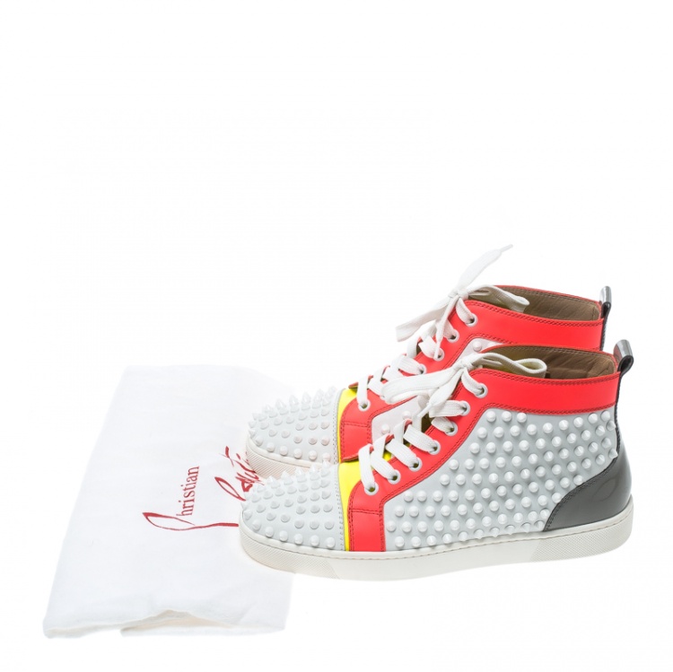 مملوكة مسبقًا Christian Louboutin Multicolor Leather Louis Spikes Lace Up High Top Sneakers Size 38