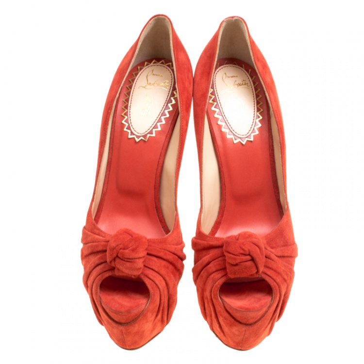 Pre Owned Christian Louboutin Red Suede Rose Lady Gres 20th Anniversary Capsule Collection Platform Pumps Size 38