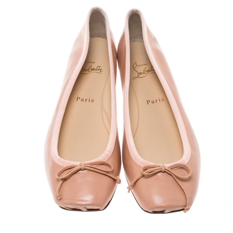 Pre Owned Christian Louboutin Beige Leather Rosella Square Toe Ballet Flats Size 41