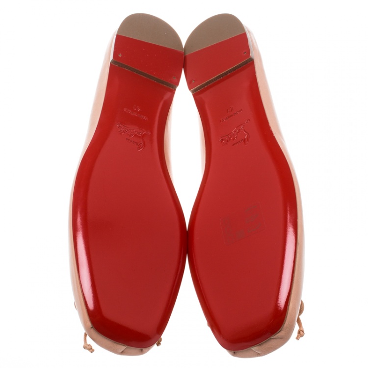 Pre Owned Christian Louboutin Beige Leather Rosella Square Toe Ballet Flats Size 41