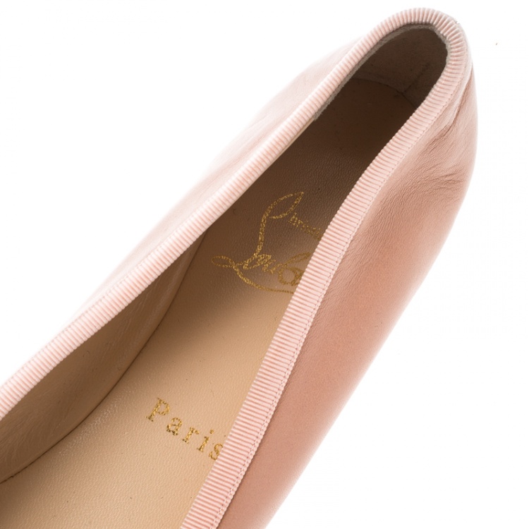 Pre Owned Christian Louboutin Beige Leather Rosella Square Toe Ballet Flats Size 41