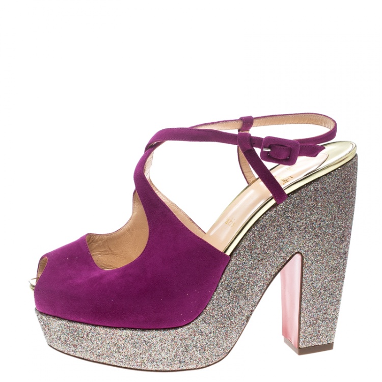 Pre Owned Christian Louboutin Pink Suede Martel Peep Toe Platform Sandals Size 40.5