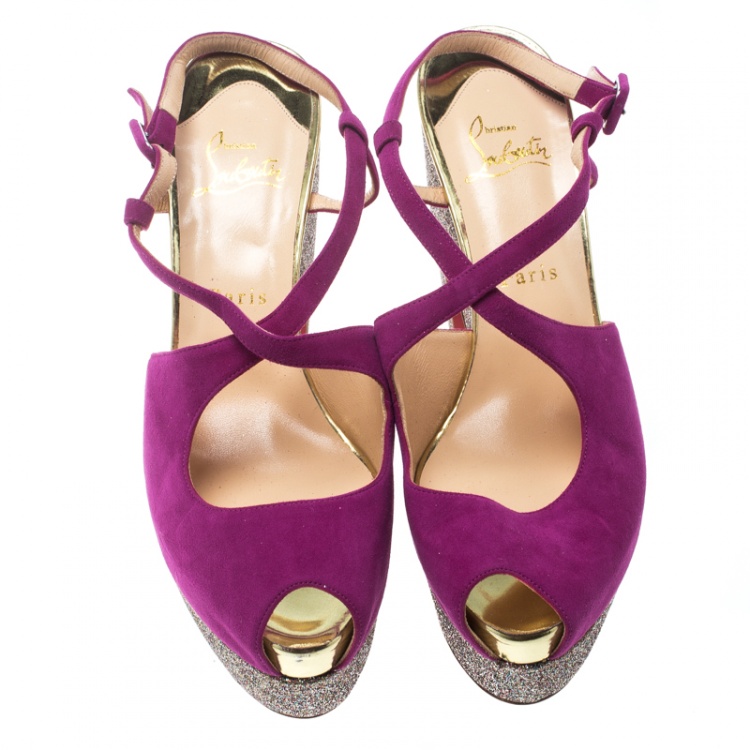 Pre Owned Christian Louboutin Pink Suede Martel Peep Toe Platform Sandals Size 40.5