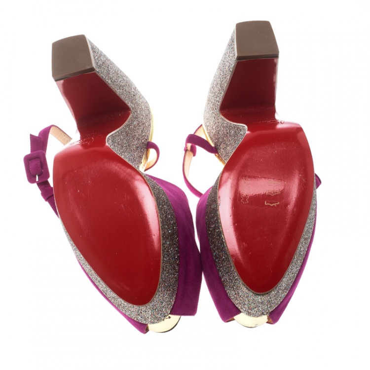 Pre Owned Christian Louboutin Pink Suede Martel Peep Toe Platform Sandals Size 40.5