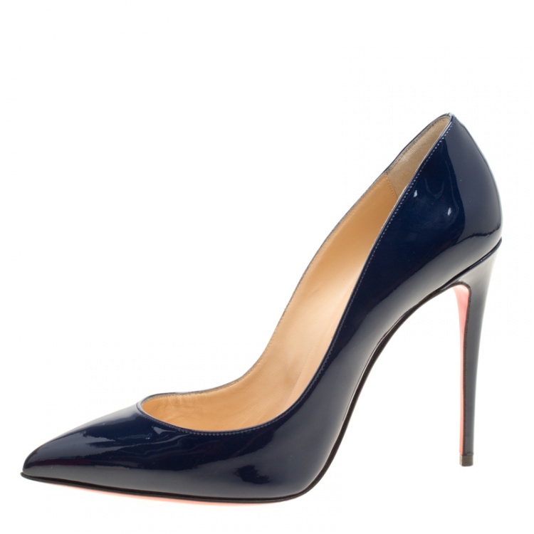 Pre Owned Christian Louboutin Blue Patent Leather Pigalle Pointed Toe Pumps Size 39.5