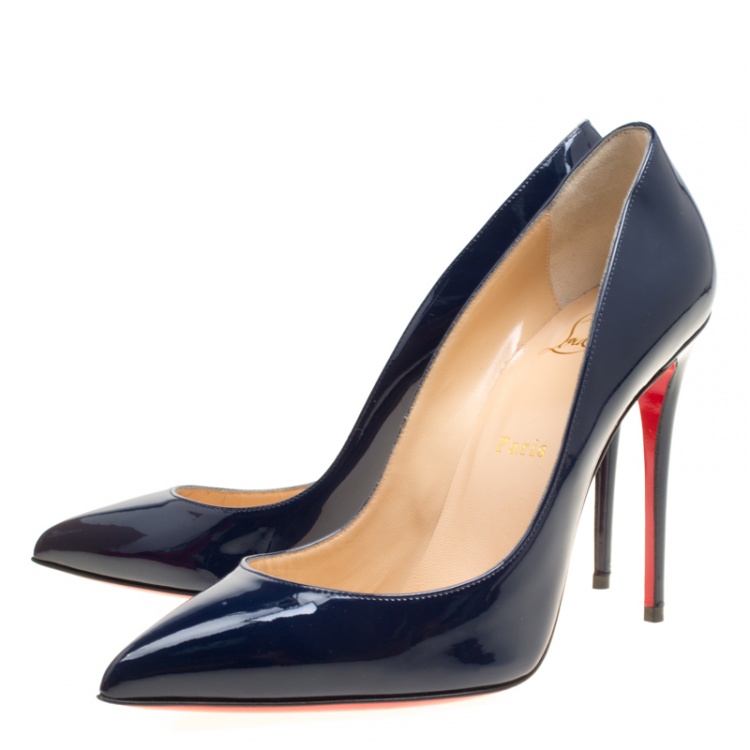 Pre Owned Christian Louboutin Blue Patent Leather Pigalle Pointed Toe Pumps Size 39.5