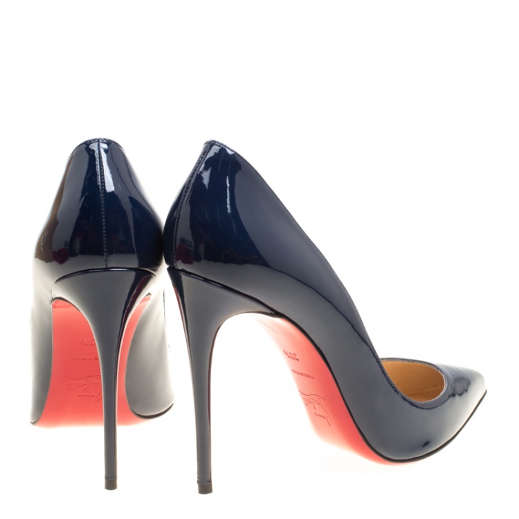 Pre Owned Christian Louboutin Blue Patent Leather Pigalle Pointed Toe Pumps Size 39.5