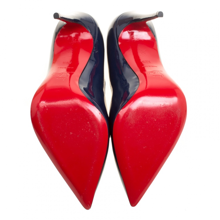 Pre Owned Christian Louboutin Blue Patent Leather Pigalle Pointed Toe Pumps Size 39.5