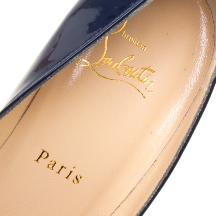 Pre Owned Christian Louboutin Blue Patent Leather Pigalle Pointed Toe Pumps Size 39.5