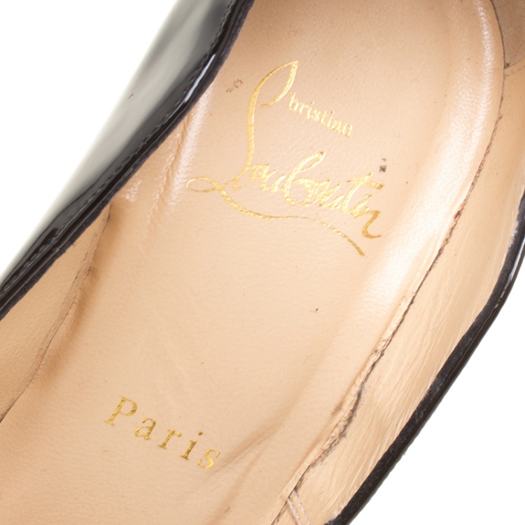 Pre Owned Christian Louboutin Black Patent Leather Hot Chick Scalloped Trim Pointed Toe Pumps Size 38.5