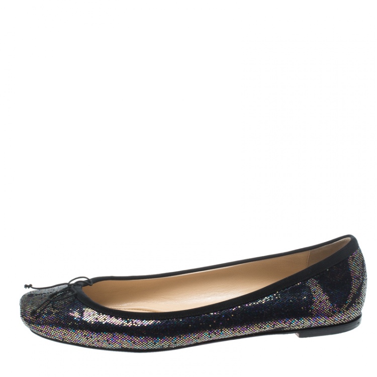 Pre Owned Christian Louboutin Multicolor Metallic Glitter Spotlight Rosella Square Toe Ballet Flats Size 40.5