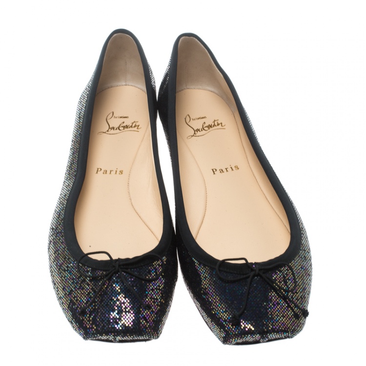 Pre Owned Christian Louboutin Multicolor Metallic Glitter Spotlight Rosella Square Toe Ballet Flats Size 40.5