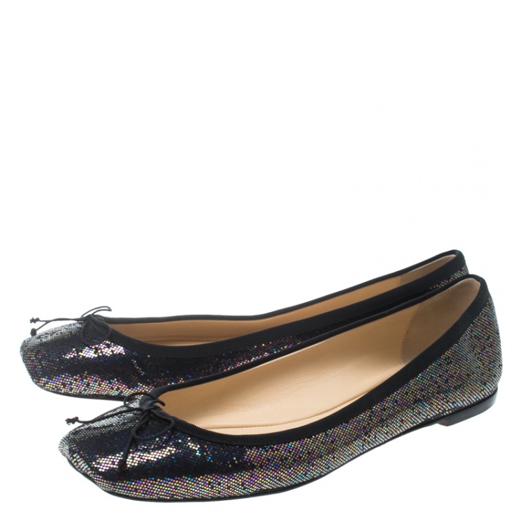 Pre Owned Christian Louboutin Multicolor Metallic Glitter Spotlight Rosella Square Toe Ballet Flats Size 40.5