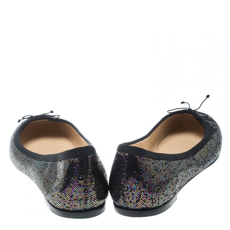 Pre Owned Christian Louboutin Multicolor Metallic Glitter Spotlight Rosella Square Toe Ballet Flats Size 40.5