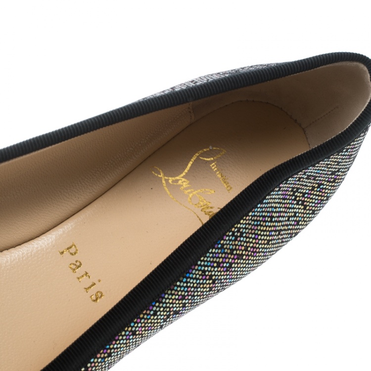 Pre Owned Christian Louboutin Multicolor Metallic Glitter Spotlight Rosella Square Toe Ballet Flats Size 40.5