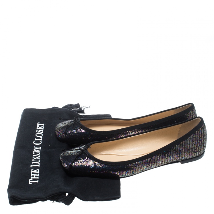 Pre Owned Christian Louboutin Multicolor Metallic Glitter Spotlight Rosella Square Toe Ballet Flats Size 40.5