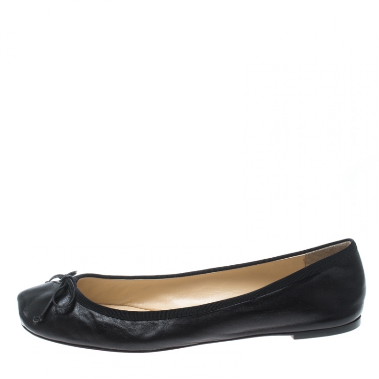 Pre Owned Christian Louboutin Black Leather Rosella Square Toe Ballet Flats Size 40