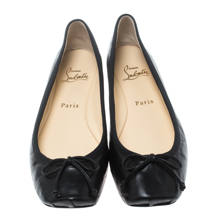 Pre Owned Christian Louboutin Black Leather Rosella Square Toe Ballet Flats Size 40