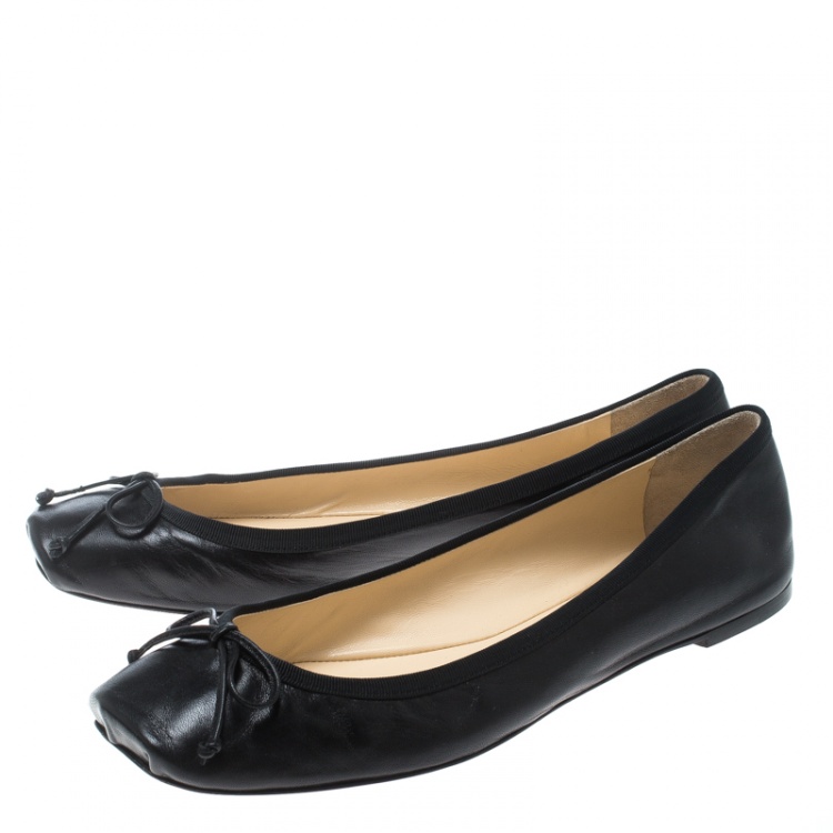 Pre Owned Christian Louboutin Black Leather Rosella Square Toe Ballet Flats Size 40
