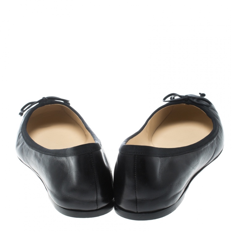 Pre Owned Christian Louboutin Black Leather Rosella Square Toe Ballet Flats Size 40