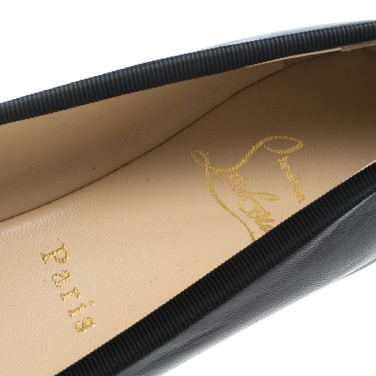 Pre Owned Christian Louboutin Black Leather Rosella Square Toe Ballet Flats Size 40