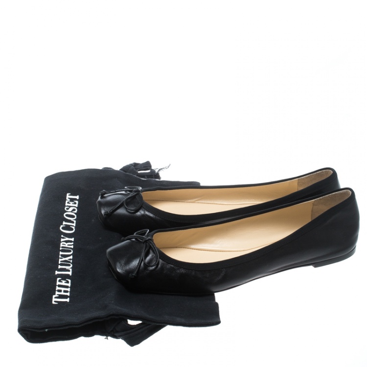 Pre Owned Christian Louboutin Black Leather Rosella Square Toe Ballet Flats Size 40